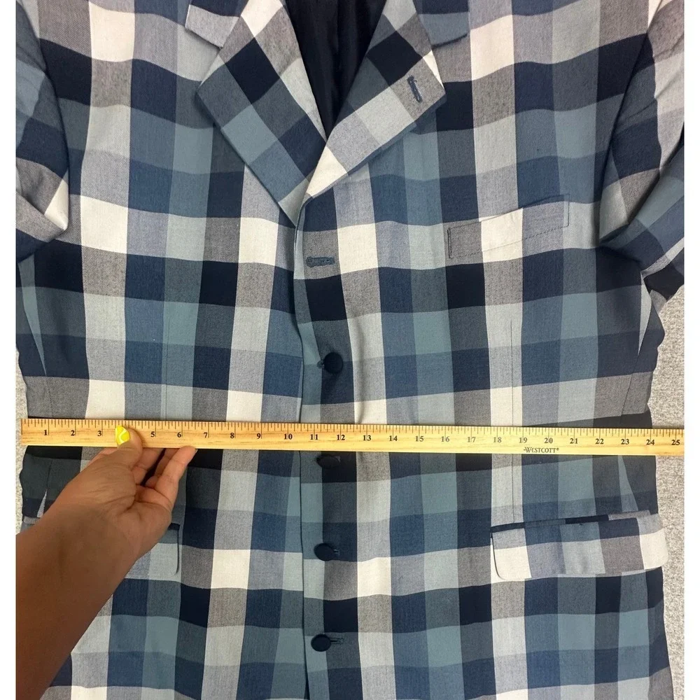 Falcone Blazer 52R Blue Navy White Buffalo Plaid Jacket‎ 4 Button Lined
